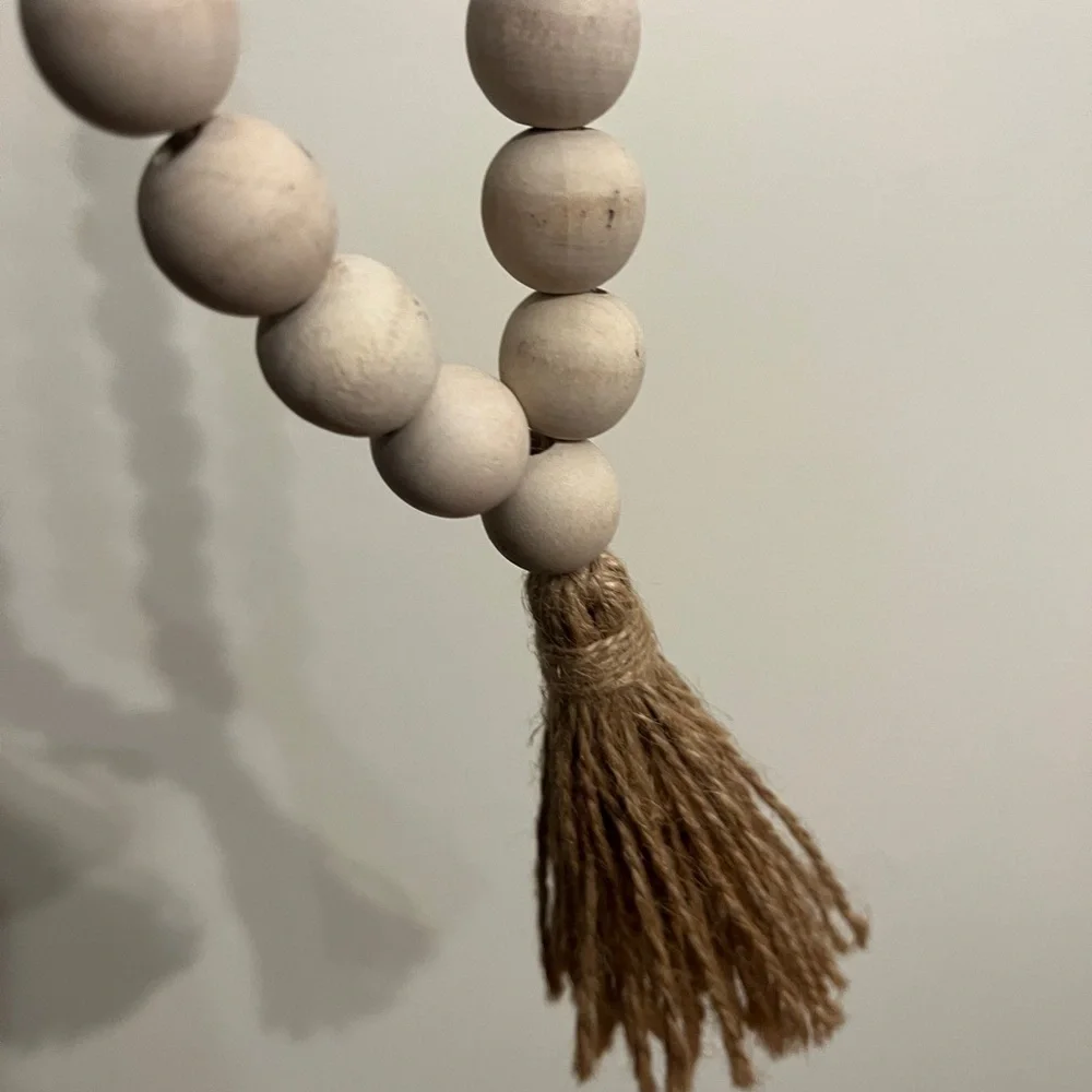 Farmhouse Wooden Bead Garland with Tassel